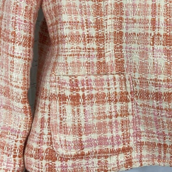 Talbots Women's Y2K Pink Gracie Collarless Plaid Tweed Career Blazer‎ 6/C36 - Picture 3 of 11